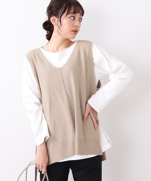 DRESKIP（ドレスキップ）の「◆【再入荷／洗える／プチプラ】Vネック脇リボンニットベスト（ベスト・レディース・グリーン/オフホワイト/ブラック/サンドベージュ/オレンジ/ダークブラウン・00）」の19枚目の写真