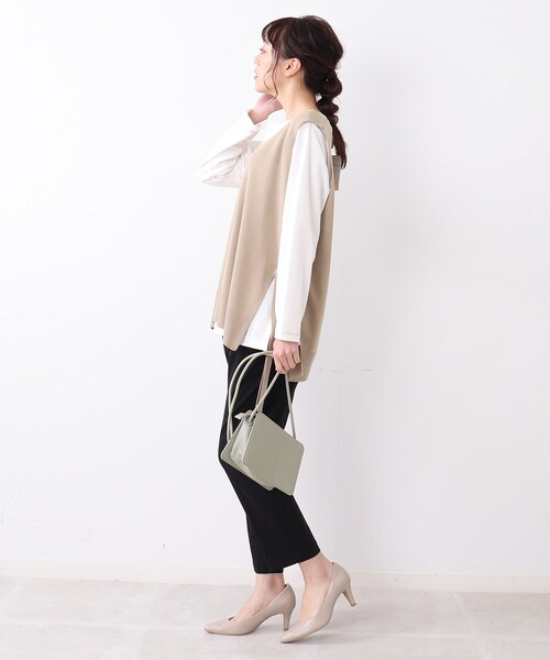 DRESKIP（ドレスキップ）の「◆【再入荷／洗える／プチプラ】Vネック脇リボンニットベスト（ベスト・レディース・グリーン/オフホワイト/ブラック/サンドベージュ/オレンジ/ダークブラウン・00）」の22枚目の写真