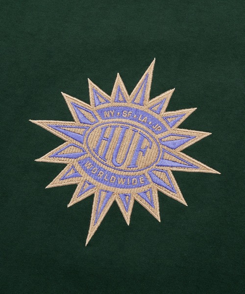 HUF(ハフ)の「NEW SUN CREW / HUF Tシャツ アップリケ(Tシャツ/カットソー・メンズ・ブラック/ホワイト/ダークグリーン・SMALL/MEDIUM/LARGE/X-LARGE/XX-LARGE)」の5枚目の写真