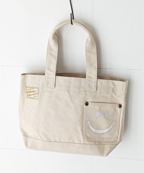 TOSSDICE / BamBooks the Heritage（トスダイス／バンブックスザヘリテイジ）の「【 TOSSDICE / トスダイス 】 TD SMILE - EMBROIDERED TO-TO / スマイル エンブロイダード トート（トートバッグ・レディース・ホワイト×ブルー/ホワイト×レッド/ホワイト・FREE）」の10枚目の写真