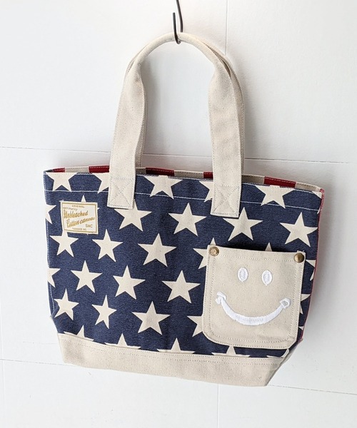 TOSSDICE / BamBooks the Heritage（トスダイス／バンブックスザヘリテイジ）の「【 TOSSDICE / トスダイス 】 TD SMILE - EMBROIDERED TO-TO / スマイル エンブロイダード トート（トートバッグ・レディース・ホワイト×ブルー/ホワイト×レッド/ホワイト・FREE）」の12枚目の写真