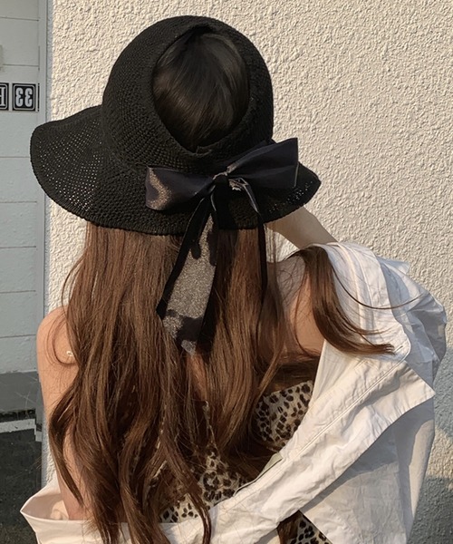 LAFFMO(ラフモ)の「麦わらリボンハット(ハット・レディース・ブラック/ベージュ・FREE)」の7枚目の写真