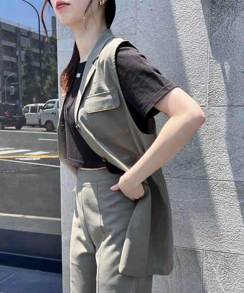 one way(ワンウェイ)の「ミリタリーシャツベスト/セットアップ対応(ベスト・レディース・ライトブルー/ブラック/ダークグリーン・FREE)」の3枚目の写真