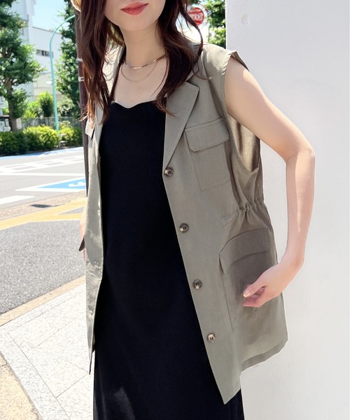 one way(ワンウェイ)の「ミリタリーシャツベスト/セットアップ対応(ベスト・レディース・ライトブルー/ブラック/ダークグリーン・FREE)」の13枚目の写真