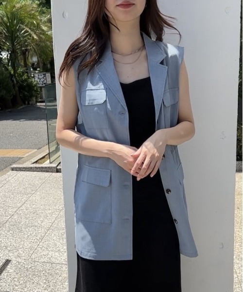 one way(ワンウェイ)の「ミリタリーシャツベスト/セットアップ対応(ベスト・レディース・ライトブルー/ブラック/ダークグリーン・FREE)」の17枚目の写真