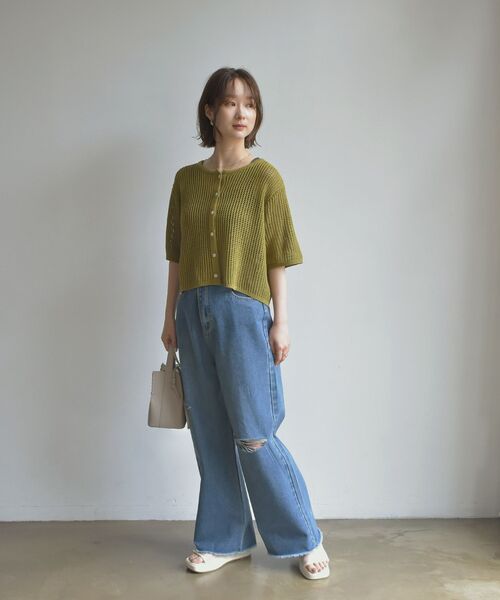 RETRO GIRL（レトロガール）の「ニットメッシュカーデ（ニット/セーター・レディース・ブラウン/オフホワイト/オレンジ/グリーン・FREE）」の15枚目の写真