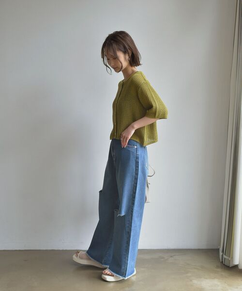 RETRO GIRL（レトロガール）の「ニットメッシュカーデ（ニット/セーター・レディース・ブラウン/オフホワイト/オレンジ/グリーン・FREE）」の14枚目の写真