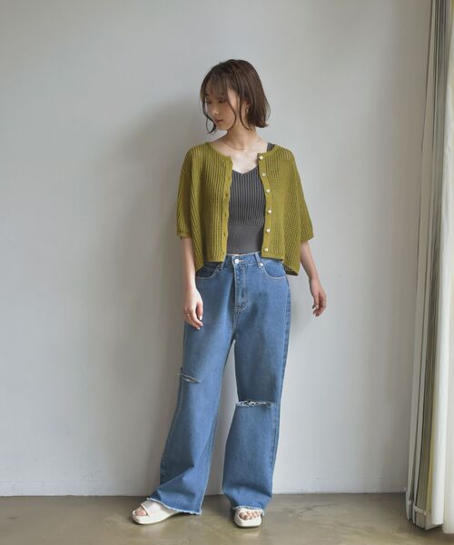 RETRO GIRL（レトロガール）の「ニットメッシュカーデ（ニット/セーター・レディース・ブラウン/オフホワイト/オレンジ/グリーン・FREE）」の11枚目の写真