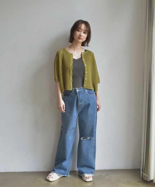 RETRO GIRL（レトロガール）の「ニットメッシュカーデ（ニット/セーター・レディース・ブラウン/オフホワイト/オレンジ/グリーン・FREE）」の10枚目の写真