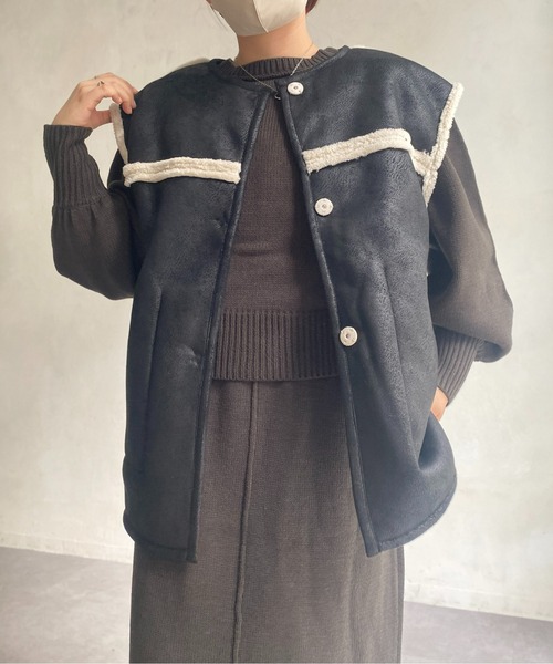 CPCM（シーピーシーエム）の「リバーシブルムートンベスト（ベスト・レディース・ブラック/ブラウン/アイボリー・FREE）」の3枚目の写真