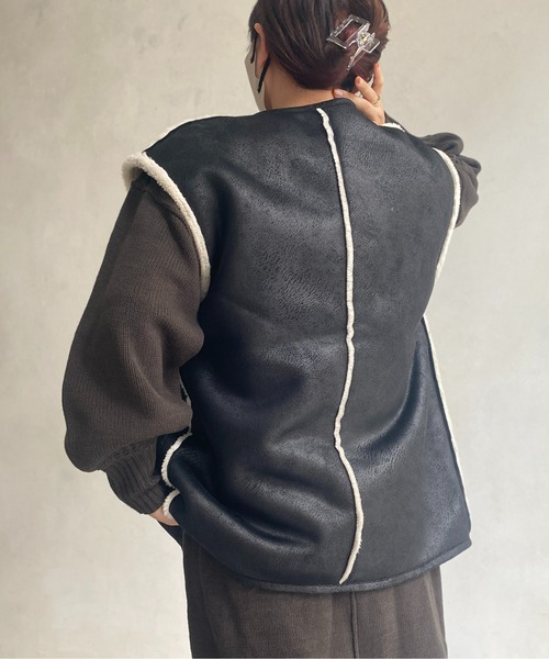 CPCM（シーピーシーエム）の「リバーシブルムートンベスト（ベスト・レディース・ブラック/ブラウン/アイボリー・FREE）」の22枚目の写真