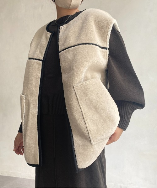 CPCM（シーピーシーエム）の「リバーシブルムートンベスト（ベスト・レディース・ブラック/ブラウン/アイボリー・FREE）」の6枚目の写真