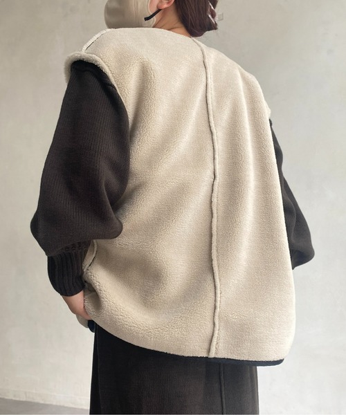 CPCM（シーピーシーエム）の「リバーシブルムートンベスト（ベスト・レディース・ブラック/ブラウン/アイボリー・FREE）」の7枚目の写真