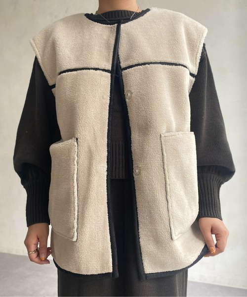 CPCM（シーピーシーエム）の「リバーシブルムートンベスト（ベスト・レディース・ブラック/ブラウン/アイボリー・FREE）」の5枚目の写真