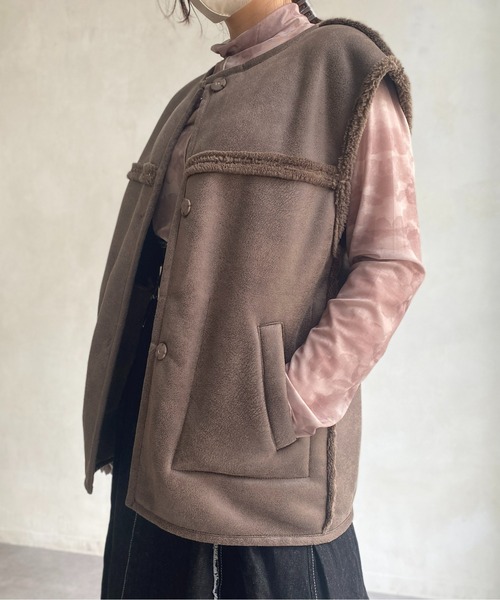 CPCM（シーピーシーエム）の「リバーシブルムートンベスト（ベスト・レディース・ブラック/ブラウン/アイボリー・FREE）」の11枚目の写真