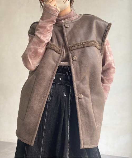 CPCM（シーピーシーエム）の「リバーシブルムートンベスト（ベスト・レディース・ブラック/ブラウン/アイボリー・FREE）」の12枚目の写真