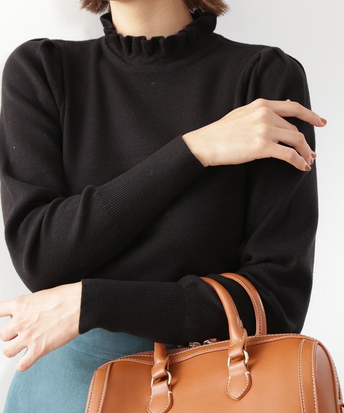 N.(N. Natural Beauty Basic)(エヌエヌナチュラルビューティーベーシック)の「◆フリルネック総針ニット(ニット/セーター・レディース・ライトグレー/ブラック/グリーン・MEDIUM)」の13枚目の写真