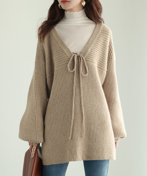 SAISON DE PAPILLON（セゾンドパピヨン）の「コーデの主役になる紐リボン付きリブニット（ニット/セーター・レディース・アイボリー/ブルー/ベージュ/ラベンダー・M/L）」の14枚目の写真