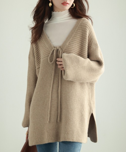 SAISON DE PAPILLON（セゾンドパピヨン）の「コーデの主役になる紐リボン付きリブニット（ニット/セーター・レディース・アイボリー/ブルー/ベージュ/ラベンダー・M/L）」の15枚目の写真