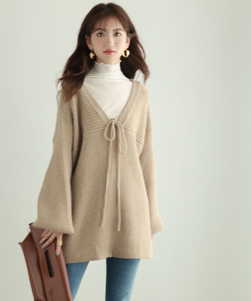 SAISON DE PAPILLON（セゾンドパピヨン）の「コーデの主役になる紐リボン付きリブニット（ニット/セーター・レディース・アイボリー/ブルー/ベージュ/ラベンダー・M/L）」の18枚目の写真