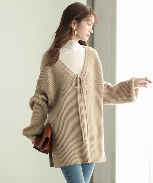 SAISON DE PAPILLON（セゾンドパピヨン）の「コーデの主役になる紐リボン付きリブニット（ニット/セーター・レディース・アイボリー/ブルー/ベージュ/ラベンダー・M/L）」の19枚目の写真