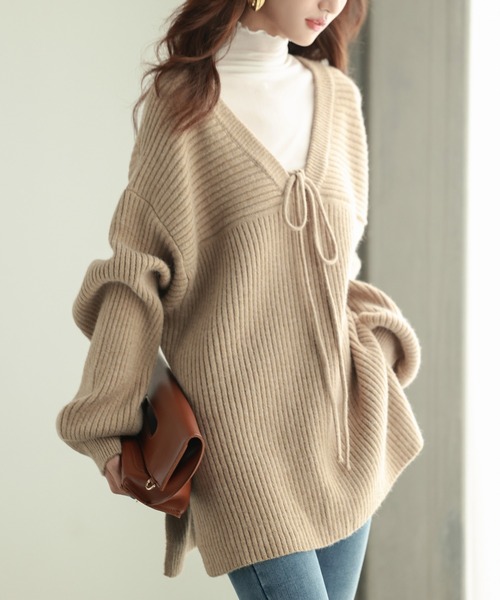 SAISON DE PAPILLON（セゾンドパピヨン）の「コーデの主役になる紐リボン付きリブニット（ニット/セーター・レディース・アイボリー/ブルー/ベージュ/ラベンダー・M/L）」の20枚目の写真