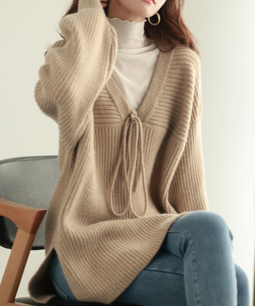 SAISON DE PAPILLON（セゾンドパピヨン）の「コーデの主役になる紐リボン付きリブニット（ニット/セーター・レディース・アイボリー/ブルー/ベージュ/ラベンダー・M/L）」の22枚目の写真