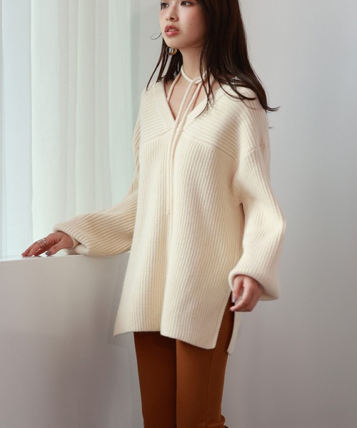 SAISON DE PAPILLON（セゾンドパピヨン）の「コーデの主役になる紐リボン付きリブニット（ニット/セーター・レディース・アイボリー/ブルー/ベージュ/ラベンダー・M/L）」の11枚目の写真