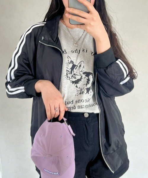 Loueme(ルエム)の「【23S/S 春夏新作】サイドラインオーバーサイズブルゾン(ナイロンジャケット・レディース・ブラック/ピンク/ホワイト・FREE)」の2枚目の写真