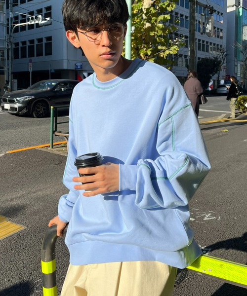 CIAOPANIC（チャオパニック）の「配色ステッチ裏毛スウェット（スウェット・レディース・グレー/チャコールグレー/パープル・FREE）」の3枚目の写真