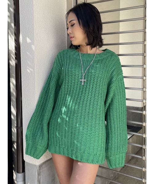 EGOIST（エゴイスト）の「カラーローゲージニットトップス（ニット/セーター・レディース・ブラック/アイボリー/グリーン/ブルー・FREE）」の4枚目の写真