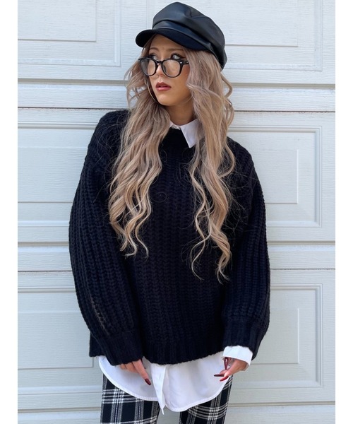 EGOIST（エゴイスト）の「カラーローゲージニットトップス（ニット/セーター・レディース・ブラック/アイボリー/グリーン/ブルー・FREE）」の2枚目の写真