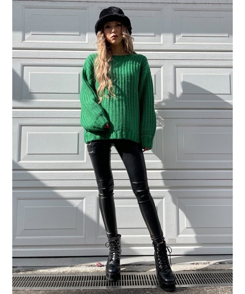 EGOIST（エゴイスト）の「カラーローゲージニットトップス（ニット/セーター・レディース・ブラック/アイボリー/グリーン/ブルー・FREE）」の11枚目の写真