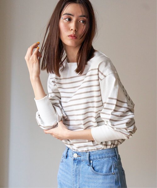VENCEEXCHANGE(ヴァンスエクスチェンジ)の「パネルボーダービッグTシャツ(Tシャツ/カットソー・レディース・ホワイト/ブラック/ベージュ/ネイビー/グリーン・M)」の9枚目の写真