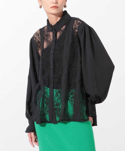 Settimissimo（セッティミッシモ）の「フロントレース切替デザインブラウス（シャツ/ブラウス・レディース・ホワイト/ブラック/イエロー×グリーン・FREE）」の3枚目の写真