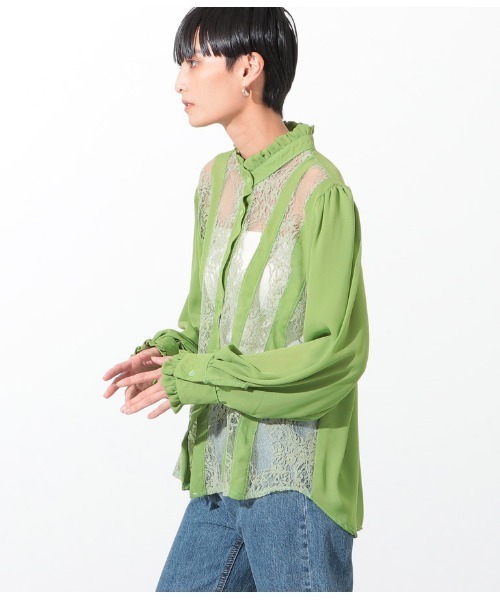 Settimissimo（セッティミッシモ）の「フロントレース切替デザインブラウス（シャツ/ブラウス・レディース・ホワイト/ブラック/イエロー×グリーン・FREE）」の6枚目の写真
