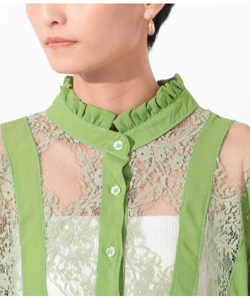 Settimissimo（セッティミッシモ）の「フロントレース切替デザインブラウス（シャツ/ブラウス・レディース・ホワイト/ブラック/イエロー×グリーン・FREE）」の9枚目の写真