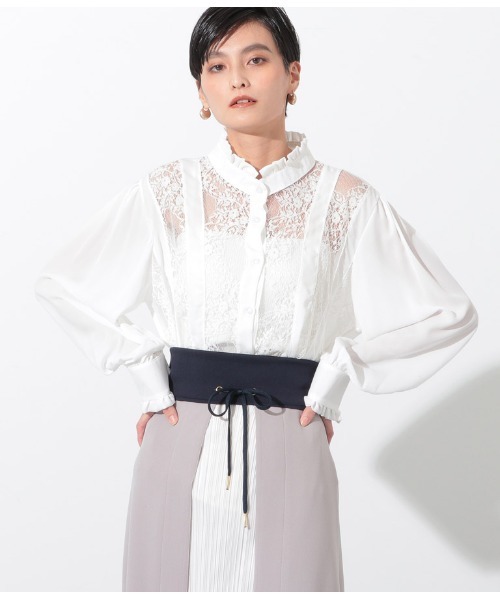 Settimissimo（セッティミッシモ）の「フロントレース切替デザインブラウス（シャツ/ブラウス・レディース・ホワイト/ブラック/イエロー×グリーン・FREE）」の11枚目の写真