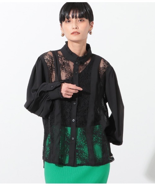 Settimissimo（セッティミッシモ）の「フロントレース切替デザインブラウス（シャツ/ブラウス・レディース・ホワイト/ブラック/イエロー×グリーン・FREE）」の7枚目の写真