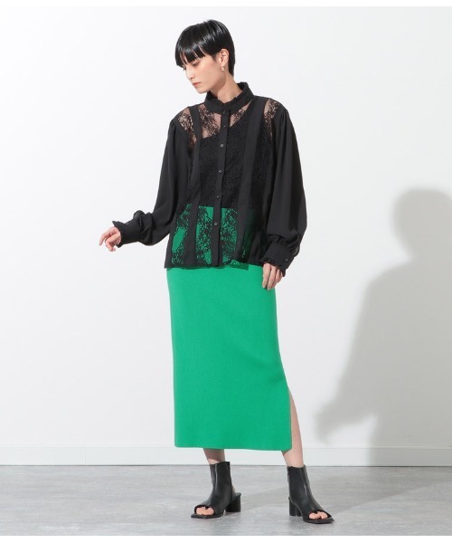 Settimissimo（セッティミッシモ）の「フロントレース切替デザインブラウス（シャツ/ブラウス・レディース・ホワイト/ブラック/イエロー×グリーン・FREE）」の5枚目の写真