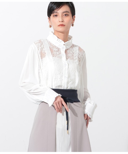 Settimissimo（セッティミッシモ）の「フロントレース切替デザインブラウス（シャツ/ブラウス・レディース・ホワイト/ブラック/イエロー×グリーン・FREE）」の10枚目の写真