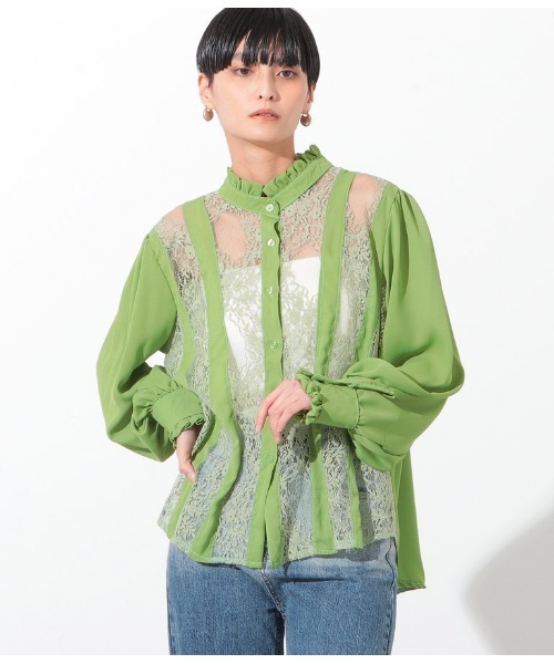 Settimissimo（セッティミッシモ）の「フロントレース切替デザインブラウス（シャツ/ブラウス・レディース・ホワイト/ブラック/イエロー×グリーン・FREE）」の12枚目の写真