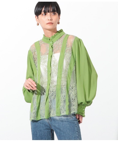 Settimissimo（セッティミッシモ）の「フロントレース切替デザインブラウス（シャツ/ブラウス・レディース・ホワイト/ブラック/イエロー×グリーン・FREE）」の13枚目の写真