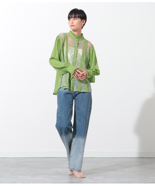 Settimissimo（セッティミッシモ）の「フロントレース切替デザインブラウス（シャツ/ブラウス・レディース・ホワイト/ブラック/イエロー×グリーン・FREE）」の18枚目の写真
