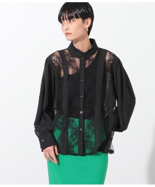 Settimissimo（セッティミッシモ）の「フロントレース切替デザインブラウス（シャツ/ブラウス・レディース・ホワイト/ブラック/イエロー×グリーン・FREE）」の20枚目の写真