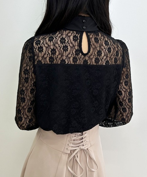 INGNI（イング）の「ボウタイ付キャンディー袖ハイネックレーストップス（Tシャツ/カットソー・レディース・ブラック/オフホワイト/グレー系その他・M）」の12枚目の写真