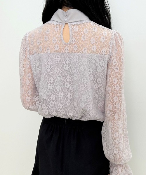 INGNI（イング）の「ボウタイ付キャンディー袖ハイネックレーストップス（Tシャツ/カットソー・レディース・ブラック/オフホワイト/グレー系その他・M）」の10枚目の写真