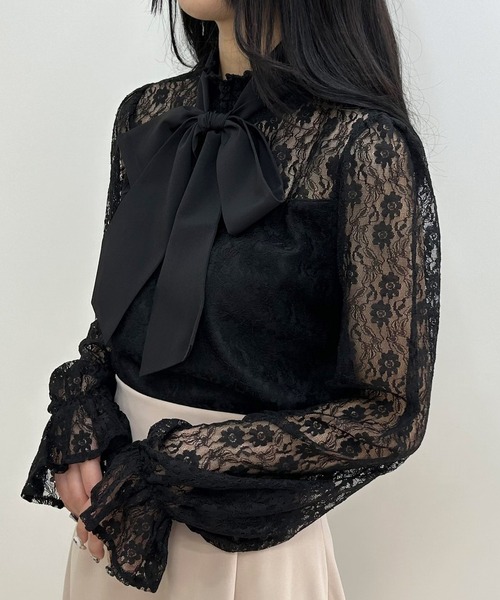 INGNI（イング）の「ボウタイ付キャンディー袖ハイネックレーストップス（Tシャツ/カットソー・レディース・ブラック/オフホワイト/グレー系その他・M）」の8枚目の写真