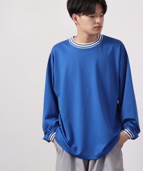ATELANE(アテレーン)の「ATELANE ストレッチポンチリブラインロングスリーブTシャツ(Tシャツ/カットソー・メンズ・ブラック/ブルー/グレー・M/L)」の1枚目の写真
