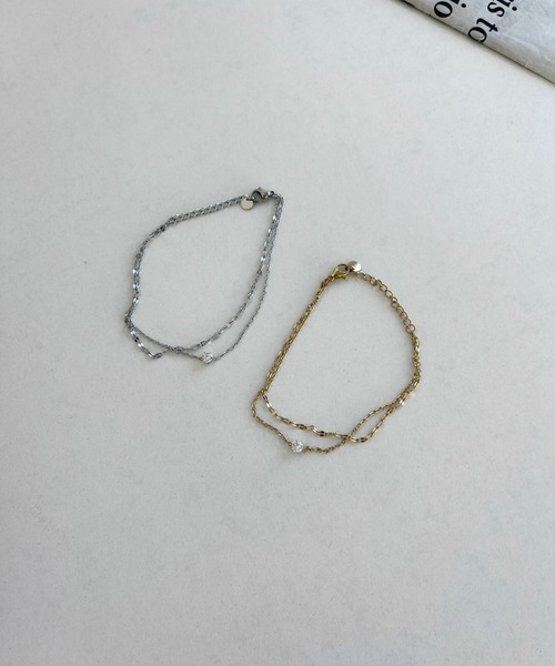 thank U more(サンキューモア)の「金属アレルギー対応 【サージカルステンレス】ラインストーン モチーフ付き シンプル ブレスレット(ブレスレット・レディース・シルバー/ゴールド・FREE)」の12枚目の写真